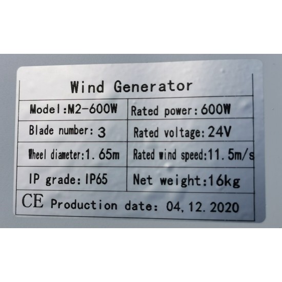 Turbina eoliana PLUS 600W / 24V cu rotor majorat - 165 cm diametru
